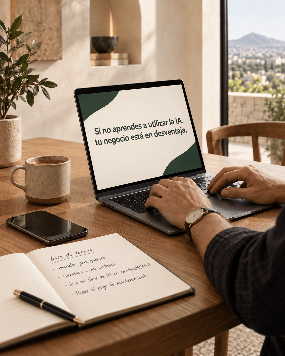Computadora y cuaderno de trabajo para un proyecto de negocio